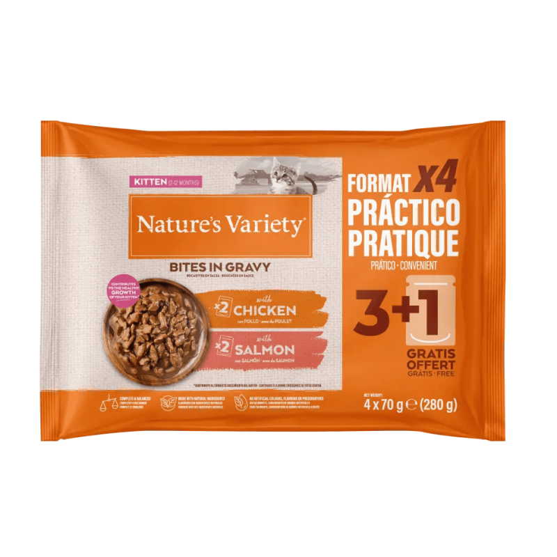 Comida Humeda Nature Variety Kitten Pollo y salmon 4 Unidades